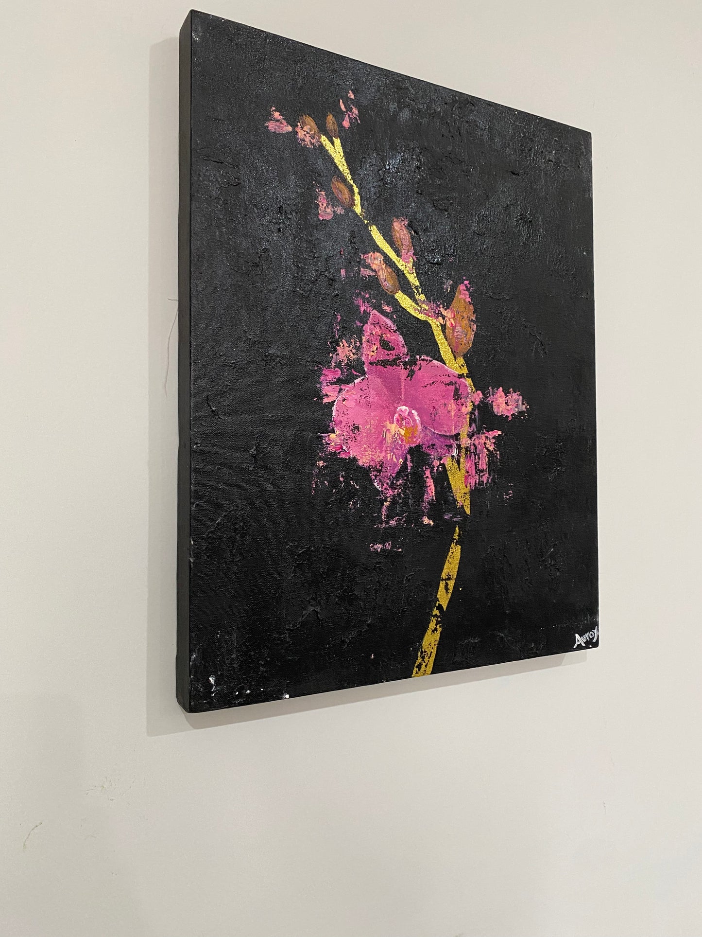 Acrylic Painting With Foil Butterfly Orchid 50 x 40