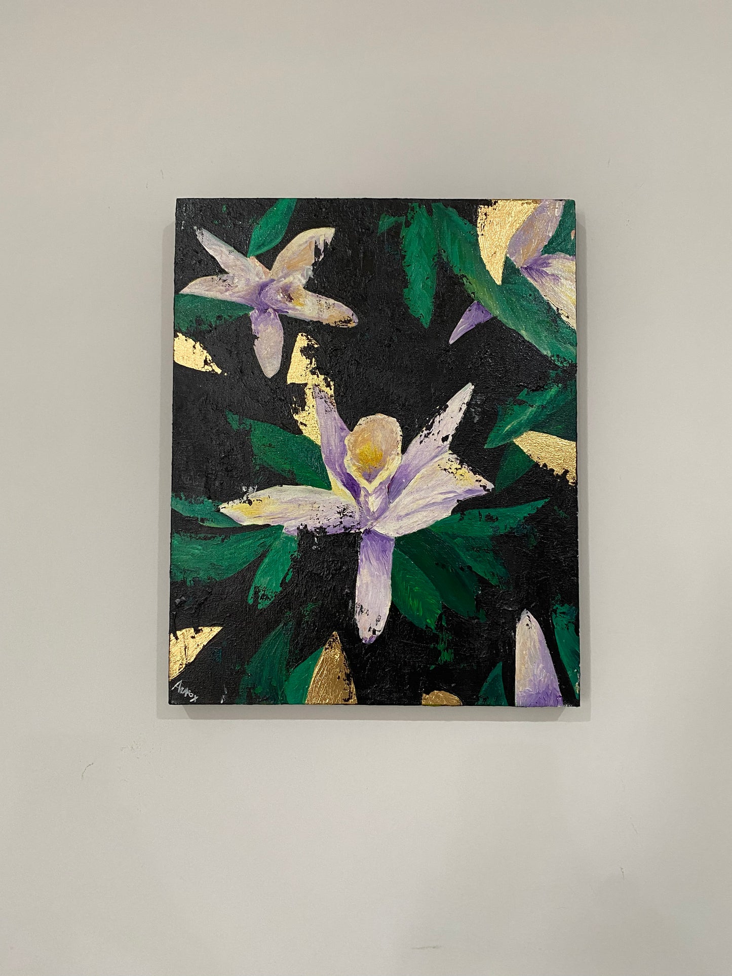 Acrylic Painting With Foil Orchids 40 X 50 With Green