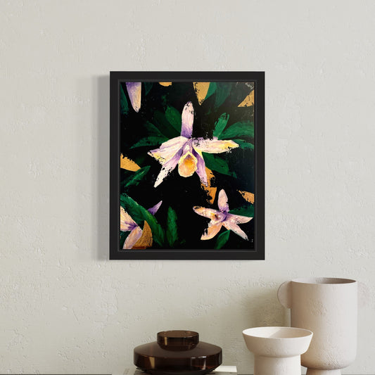 Acrylic Painting With Foil Orchids 40 X 50 With Green