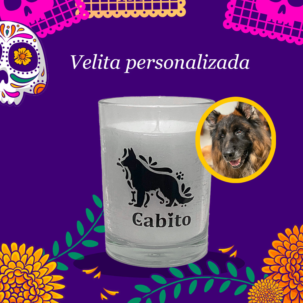 Velita de mascota día de muertos personalizada